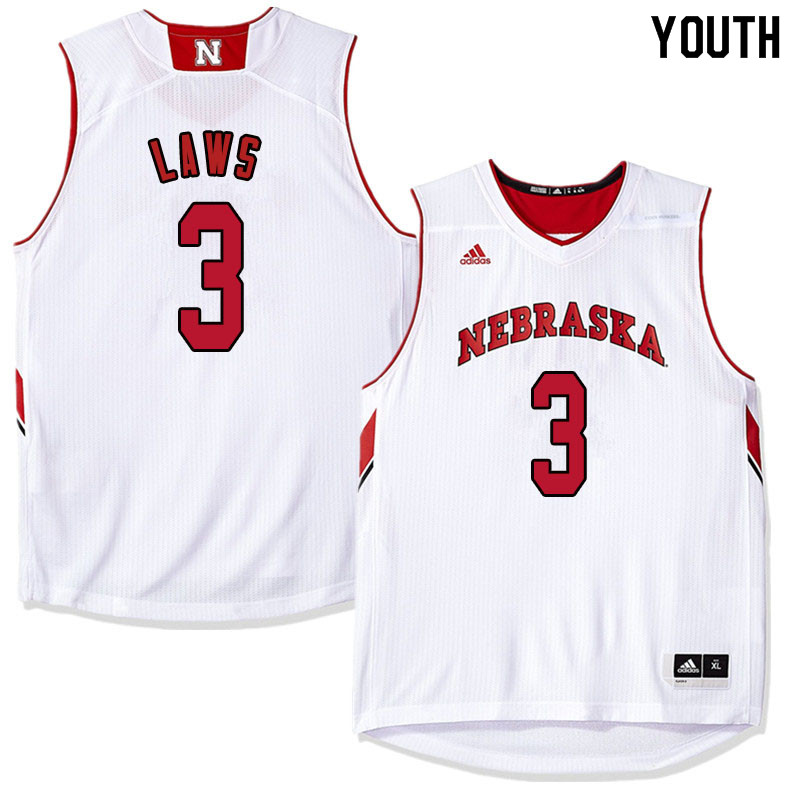 Youth Nebraska Cornhuskers #3 Malcolm Laws College Basketball Jersyes Sale-White